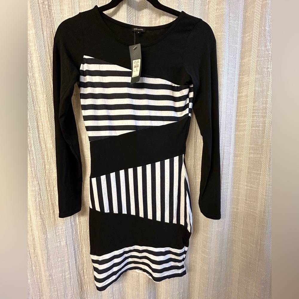 NWT River Island Column Stripe Panel Midi Dress, Black/White UK Size 8/US Size 4 - Picture 2 of 4